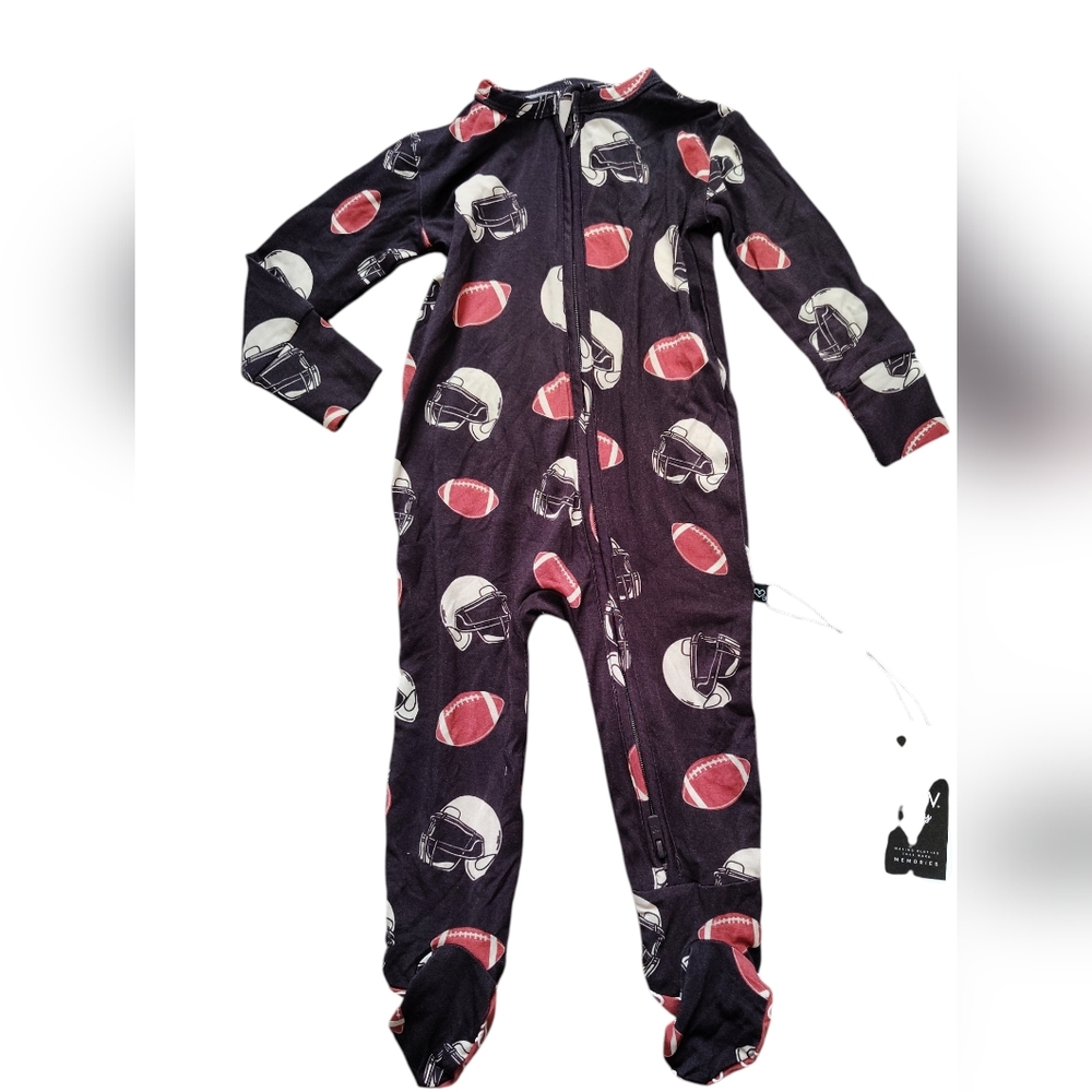 Lev Baby Football Print Bamboo One-Piece Pajamas 6-9 Months
